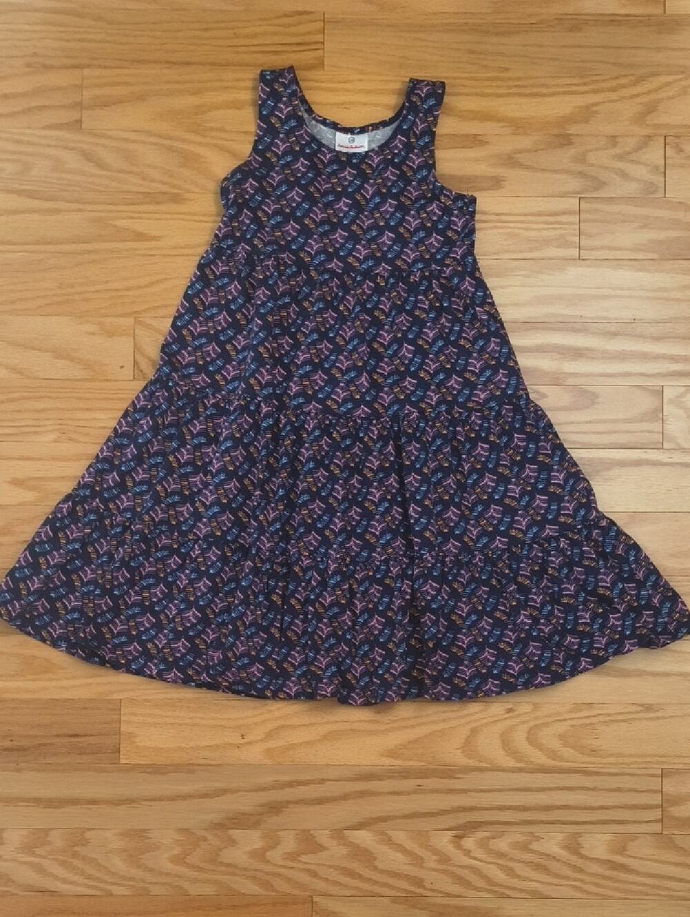 Hanna Andersson Navy Leaf Pattern Racerback Dress Size 7/8 GU